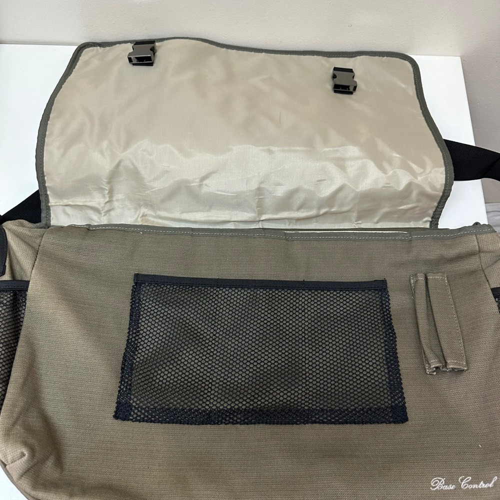 Harris Tweed Messenger Bag Base Control Olive Green Wool Canvas Crossbody Large - Picture 5 of 16